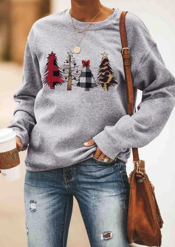 

Christmas Trees Plaid Sweatshirt without Necklace - Gray, 457328