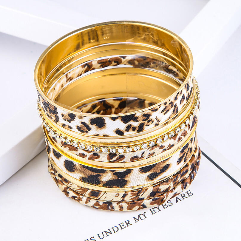 

Leopard Printed Rhinestone Multi-Layered Bracelet, 457333