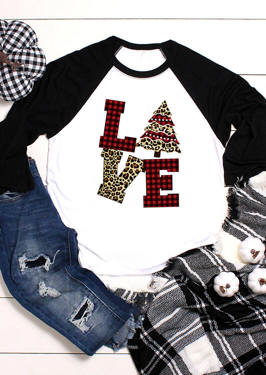 

Love Plaid Leopard Christmas Tree T-Shirt Tee - White, 457177