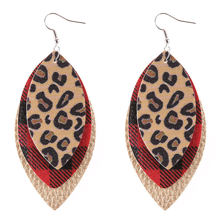 Download Plaid Leopard Printed Three-Layered Earrings - Fairyseason