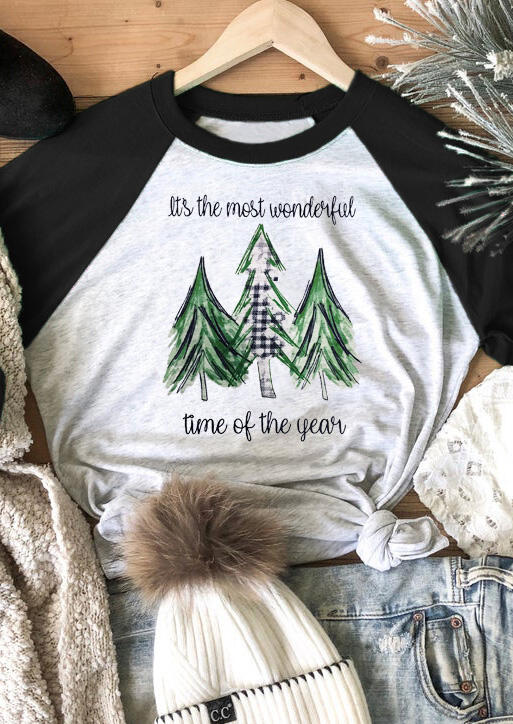 

Tees T-shirts Plaid Christmas Tree Wonderful Time T-Shirt Tee - Light Grey. Size: ,XL