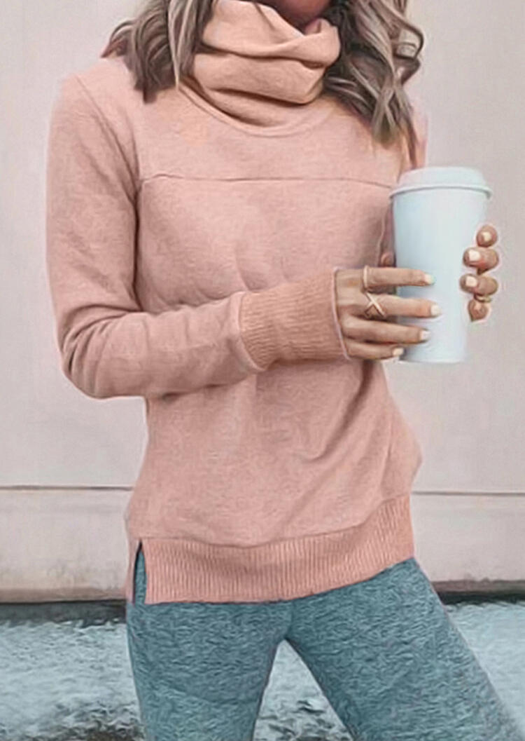 

Hoodies & Sweatshirts Thickened Slit Cowl Neck Sweatshirt - Pink. Size: S,M,,XL