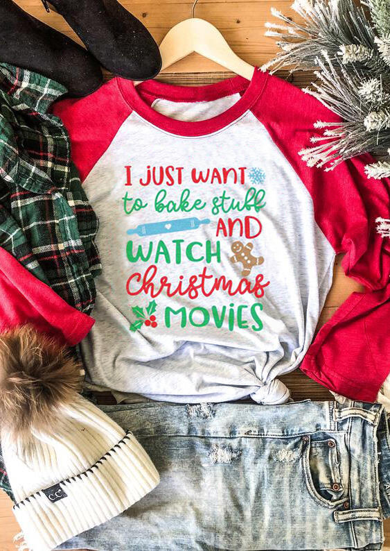 

I Just Want To Bake And Watch Christmas Movies T-Shirt Tee - Light Grey, 457407