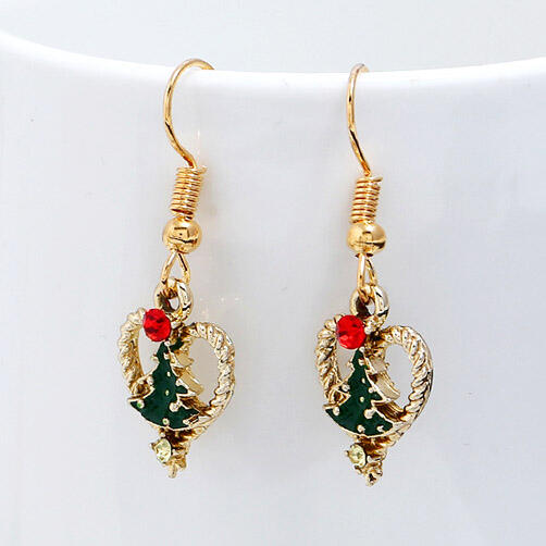 

Christmas Tree Love Heart Pendant Earrings, Gold, 457409