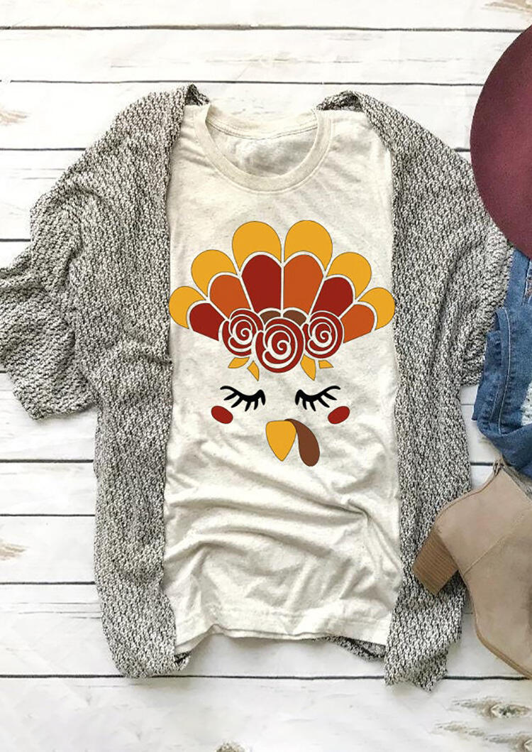 

Tees T-shirts Thanksgiving Turkey Face T-Shirt Tee in Apricot. Size