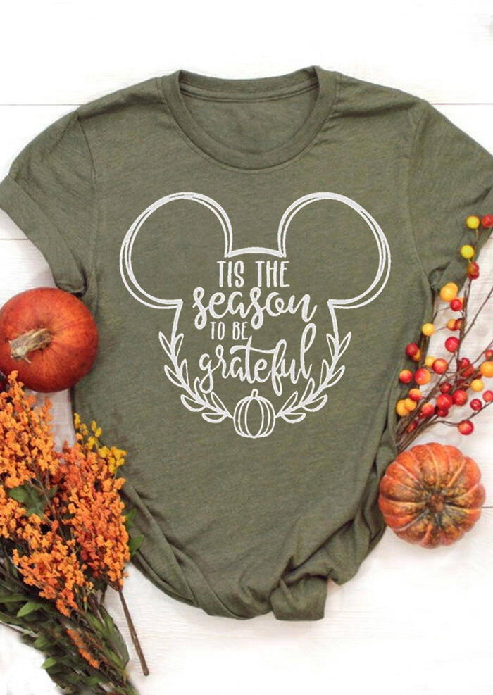 

Tees T-shirts Tis The Season To Be Grateful Pumpkin T-Shirt Tee - Army Green. Size