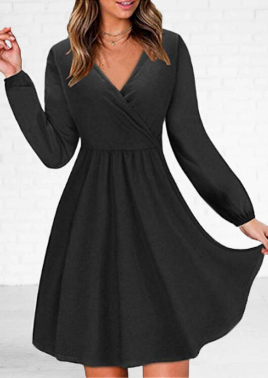 

Solid Wrap Mini Dress without Necklace - Black, 457421