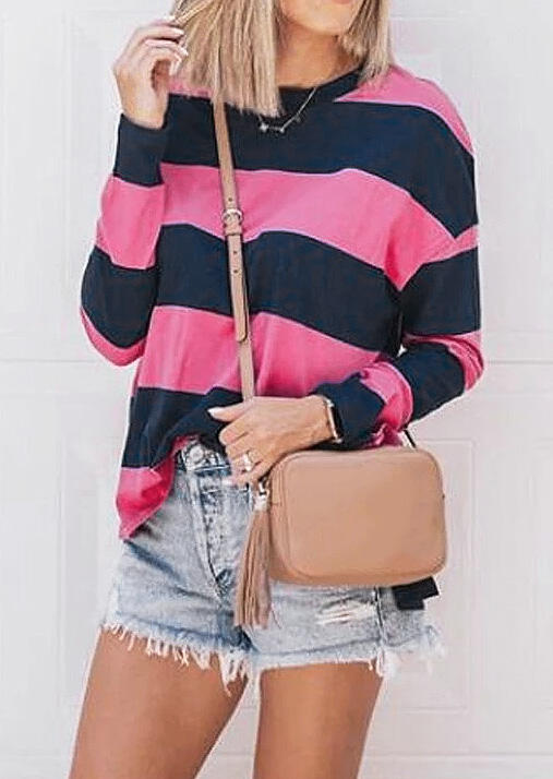 

Blouses Striped O-Neck Blouse without Necklace. Size: ,M, Stripe