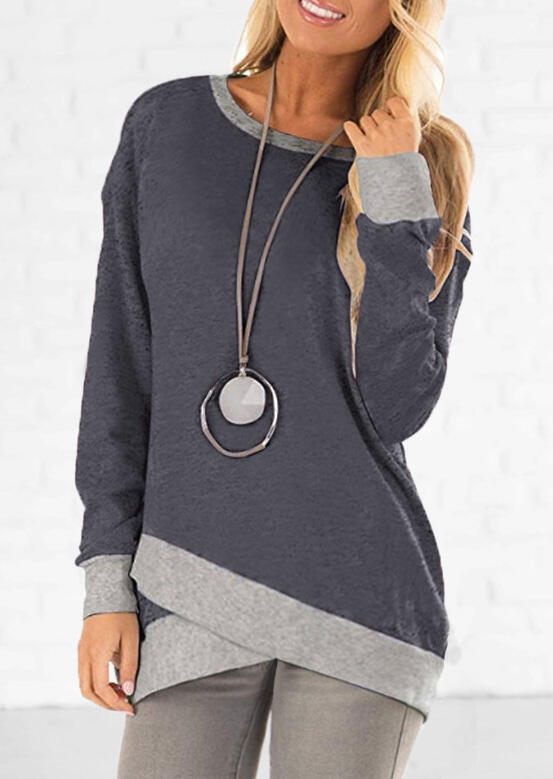 

Blouses Color Block Splicing Asymmetric Blouse without Necklace - Dark Grey. Size