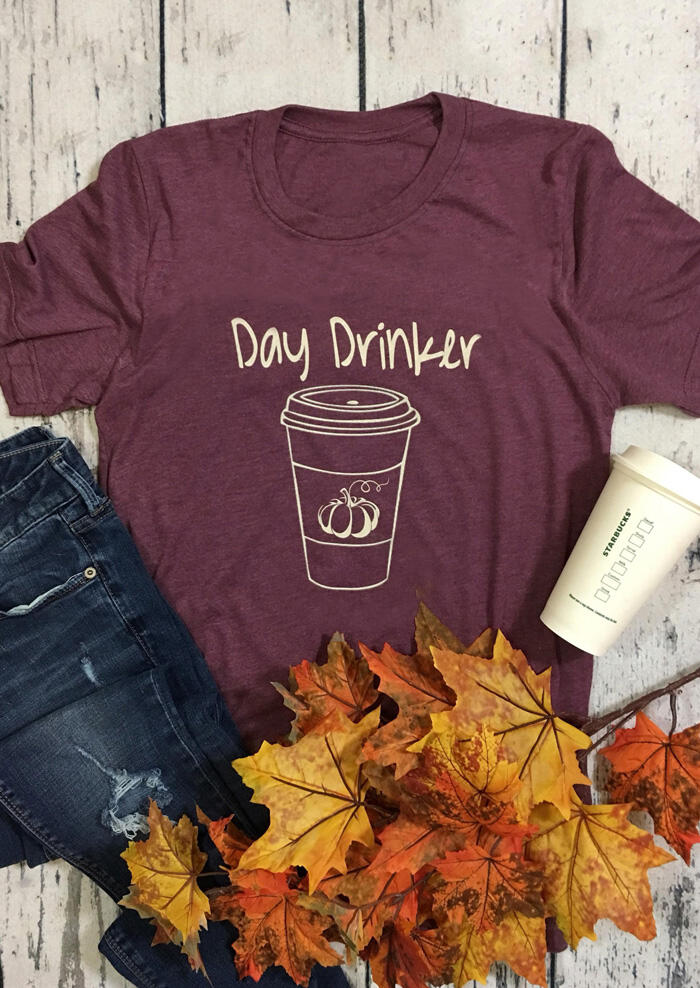 

Tees T-shirts Day Drinker Pumpkin O-Neck T-Shirt Tee - Cameo Brown. Size