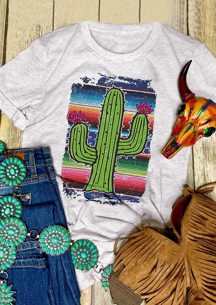 

Tees T-shirts Colorful Striped Splicing Cactus T-Shirt Tee - Gray. Size
