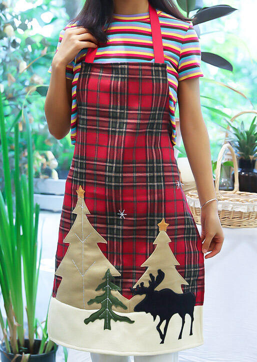 

Kitchen & Dining Christmas Tree Elk Plaid Apron, Red
