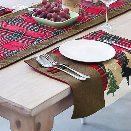 

Christmas Tree Elk Plaid Double Layered Thickened Placemat, Coffee, 457489