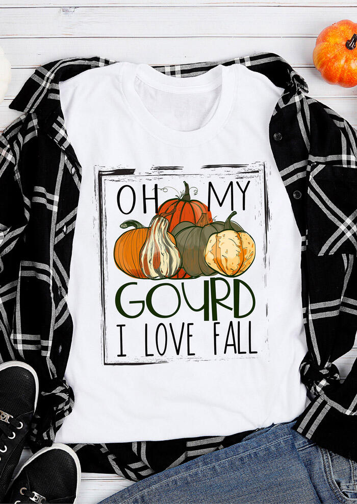 

Oh My Gourd Pumpkin I Love Fall T-Shirt Tee - White, 457522