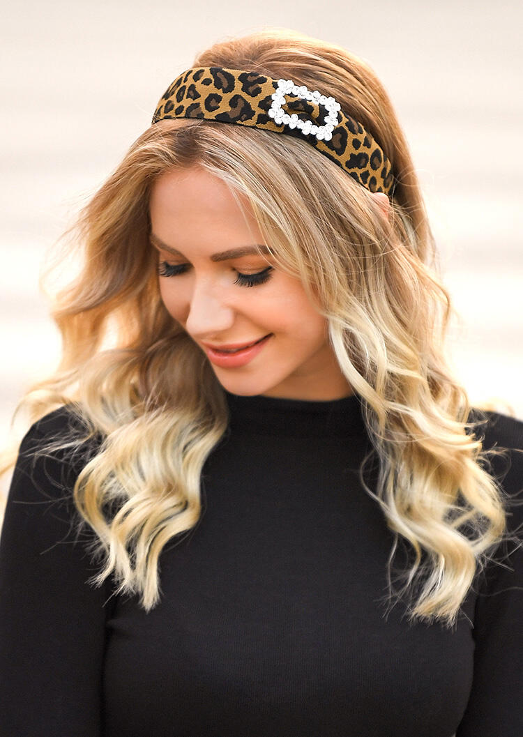 

Leopard Printed Flash Rhinestone Wide-Brimmed Headband, 457342
