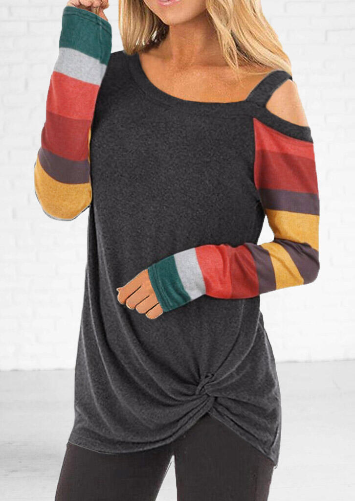 

Color Block Splicing One Shoulder Blouse - Dark Grey, 457546