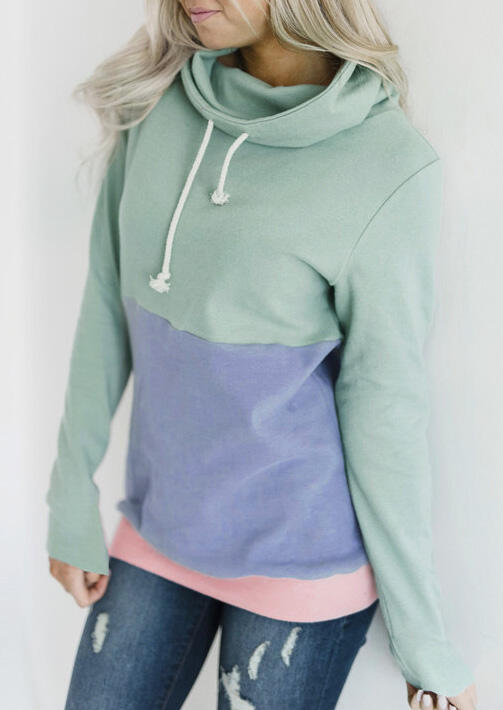 

Color Block Drawstring Cowl Neck Sweatshirt - Light Blue, 457559, Lightblue