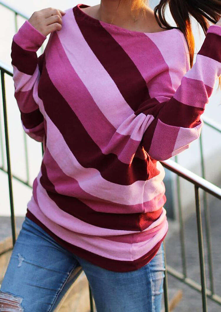 

Blouses Striped Splicing Slash Neck Blouse - Pink. Size: S,M,,XL