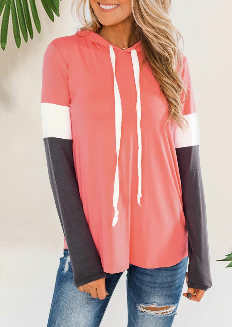 

Hoodies & Sweatshirts Color Block Splicing Drawstring Hoodie - Orange. Size