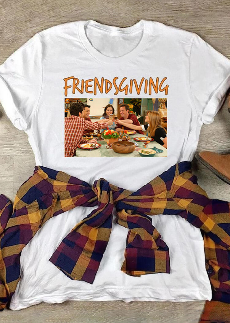 

Tees T-shirts Friendsgiving O-Neck T-Shirt Tee - White. Size: M,,XL