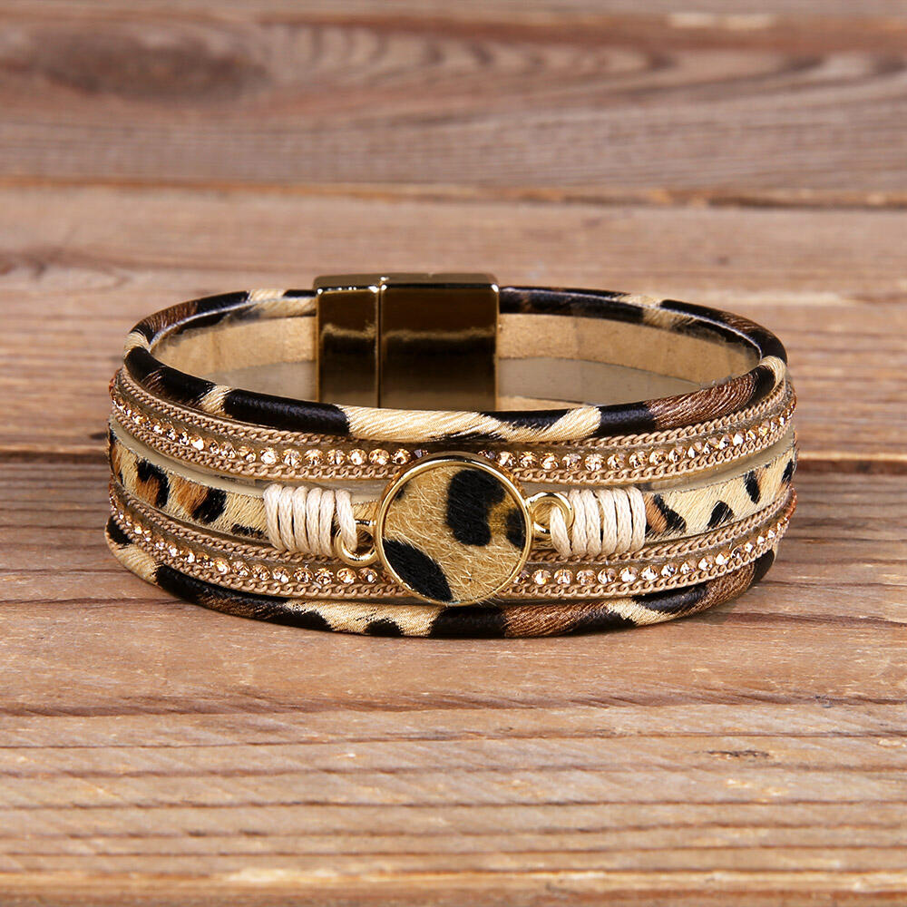 

Leopard Printed Magnet Buckle Bracelet, 457600