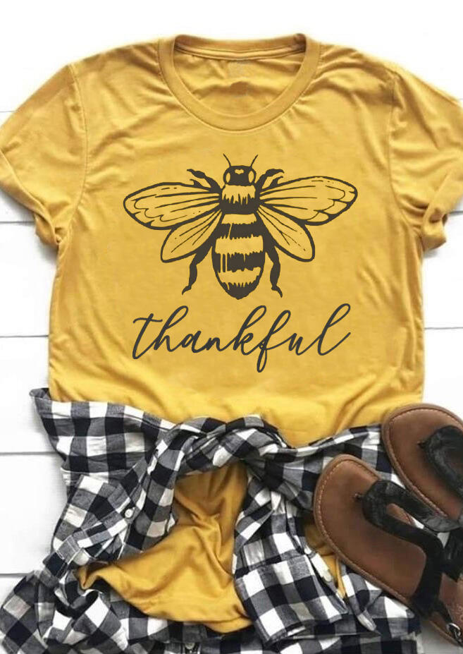 

Thankful Bee O-Neck T-Shirt Tee - Yellow, 457696