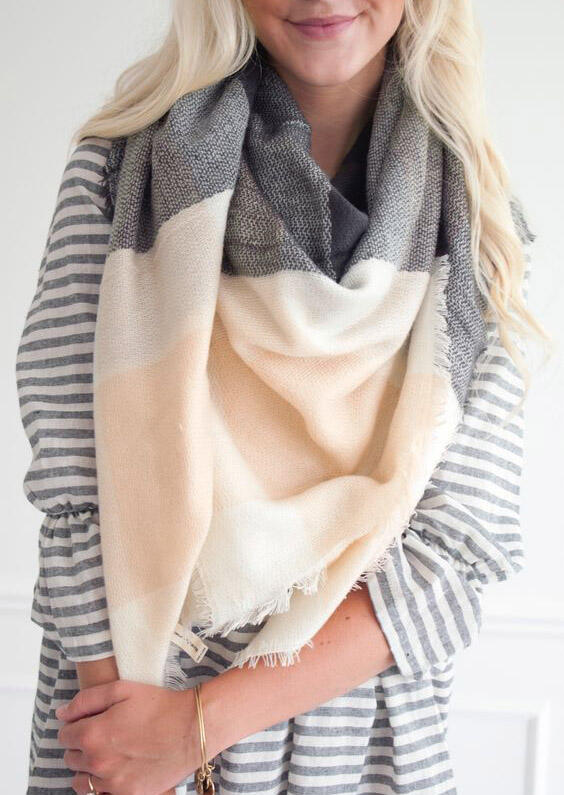

Plaid Cashmere Feel Triangle Soft Scarf, Black;blue;pink, 457698