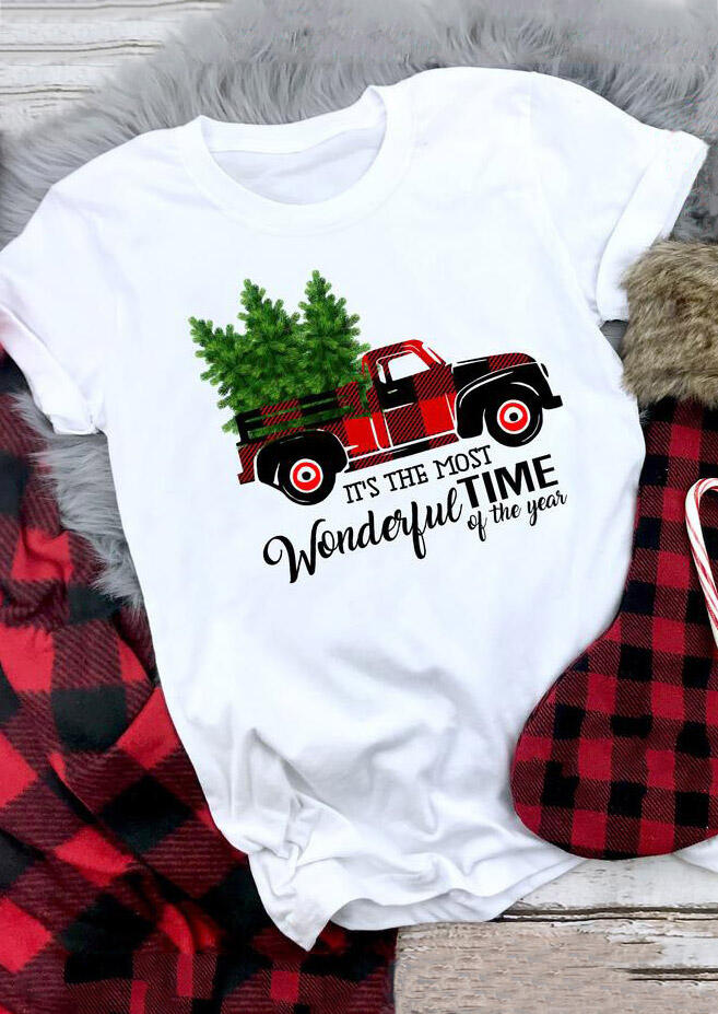 

Buffalo Plaid Truck Wonderful Time T-Shirt Tee - White, 457792