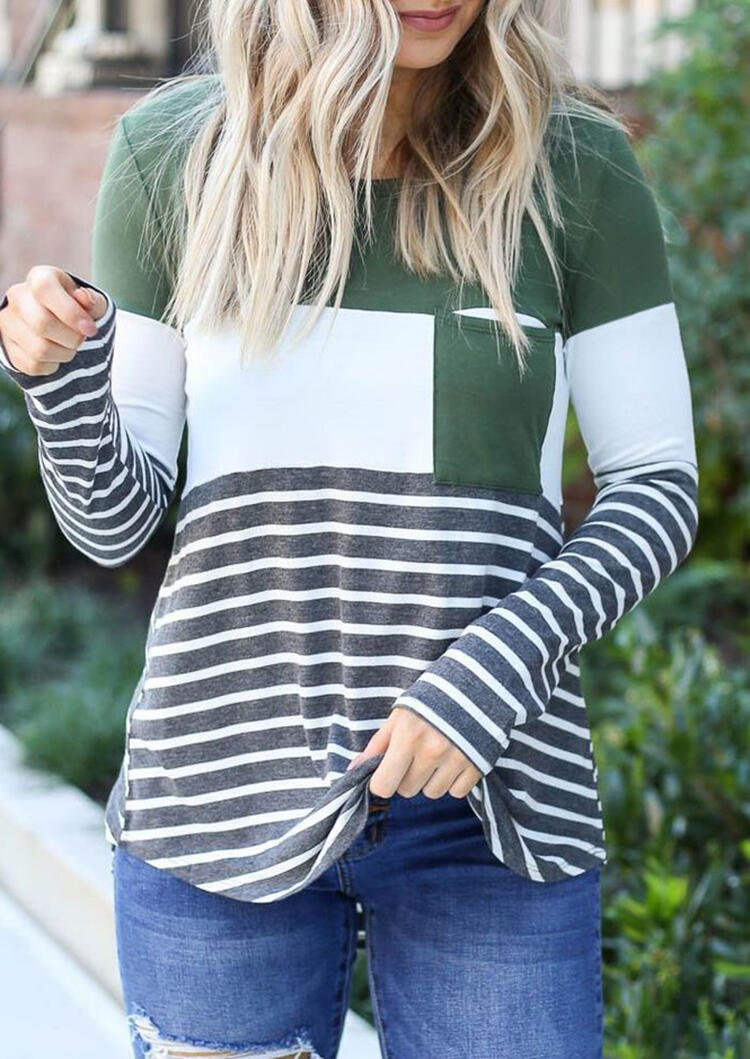 

Tees T-shirts Striped Splicing Color Block T-Shirt Tee - Green. Size: S,M