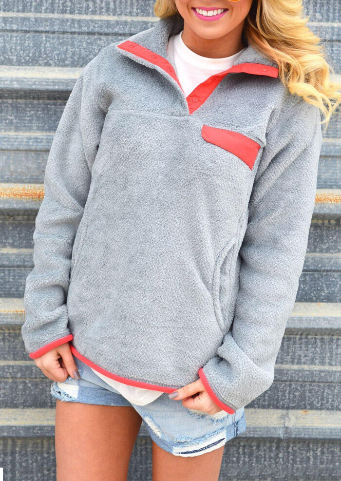 

Color Block Splicing Pocket Warm Sweatshirt - Gray, 457891