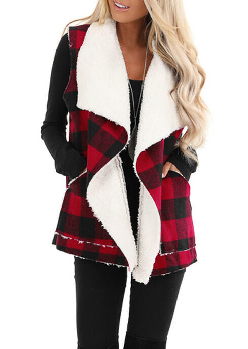 

Cardigans Plaid Pocket Warm Plush Cardigan without Necklace in Plaid. Size
