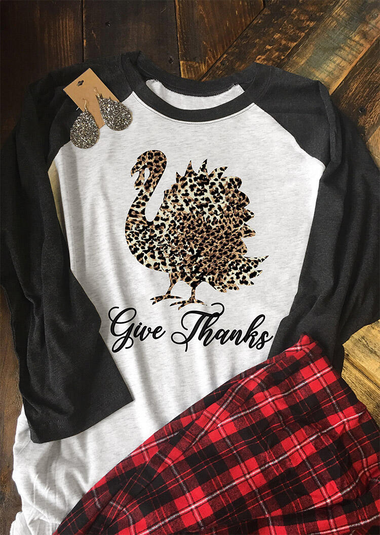 

Leopard Printed Turkey Give Thanks T-Shirt Tee - Gray, 457167