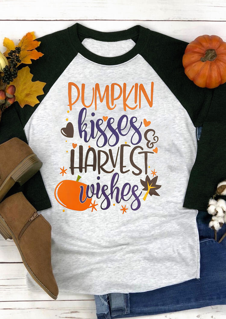 Thanksgiving Pumpkin Kisses Harvest Wishes T-Shirt Tee – Light Grey
