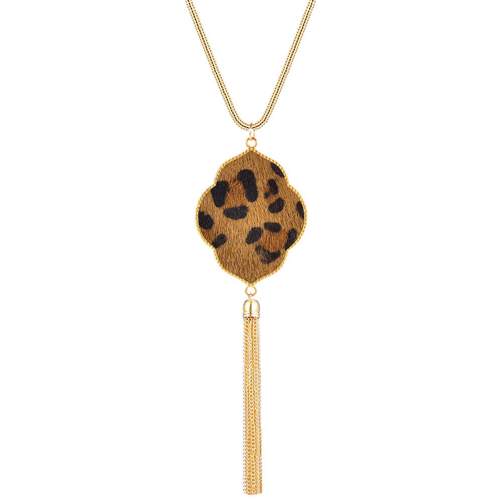 

Leopard Printed Faux Fur Tassel Necklace, Gold;silver, 457787