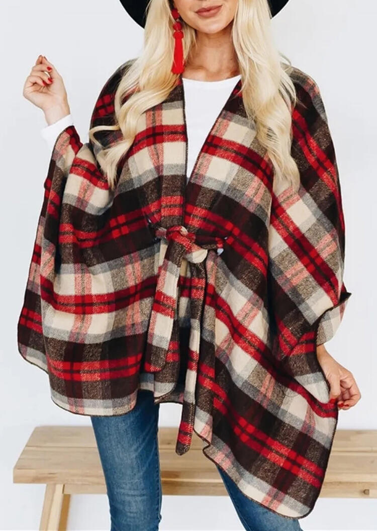 

Coats Plaid Splicing Cape Coat With Belt. Size: S,M