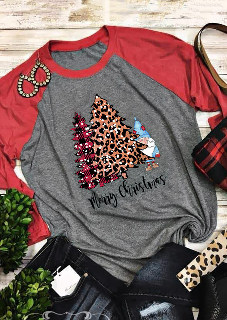 

Tees T-shirts Plaid Leopard Printed Merry Christmas T-Shirt Tee - Gray. Size