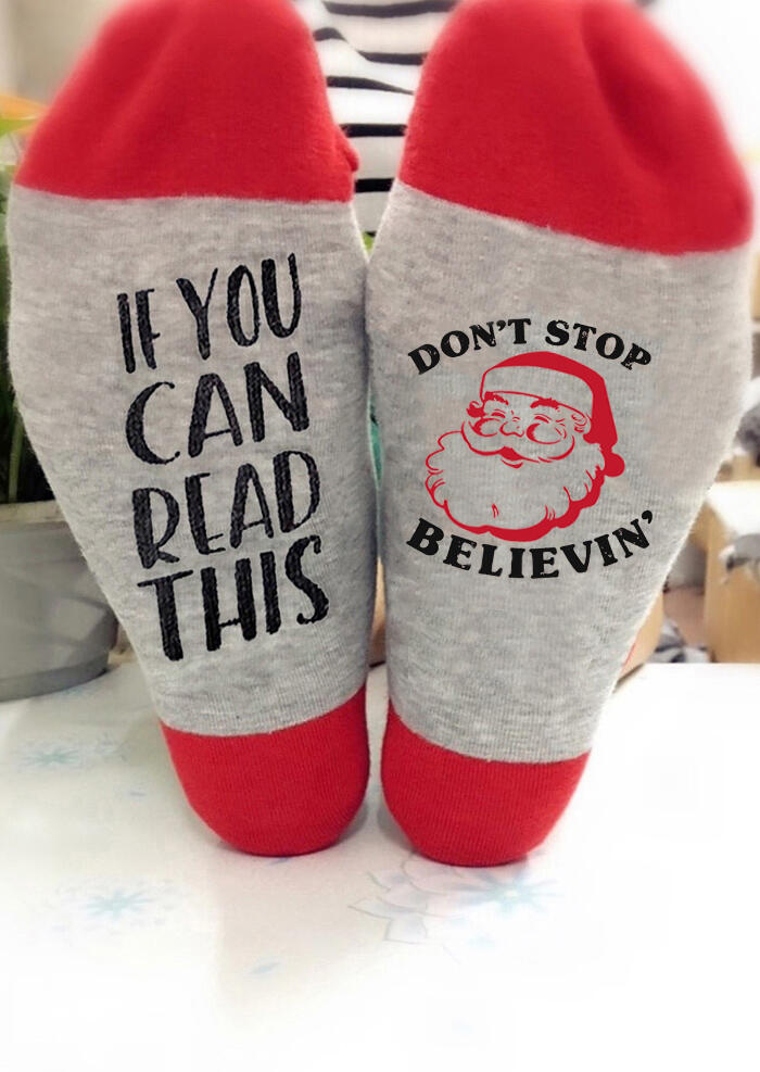 

Santa Claus Don't Stop Believin' Socks, Light grey, 457997