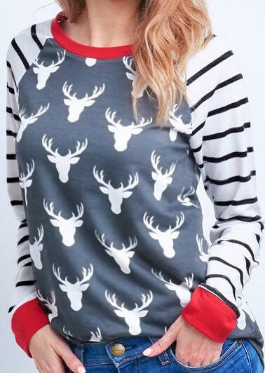 

Tees T-shirts Christmas Elk Striped Splicing T-Shirt Tee - Gray. Size: S,M