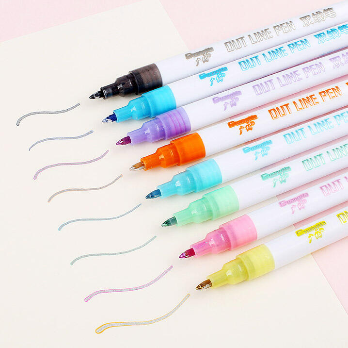 8 Color Writing And Drawing Double Line Outline Pen