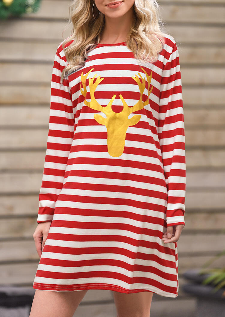 

Mini Dresses Christmas Reindeer Striped Splicing Mini Dress - Red. Size: ,M