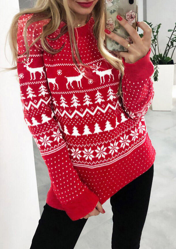 

Christmas Elk Geometric Printed Blouse without Necklace - Red, 457938