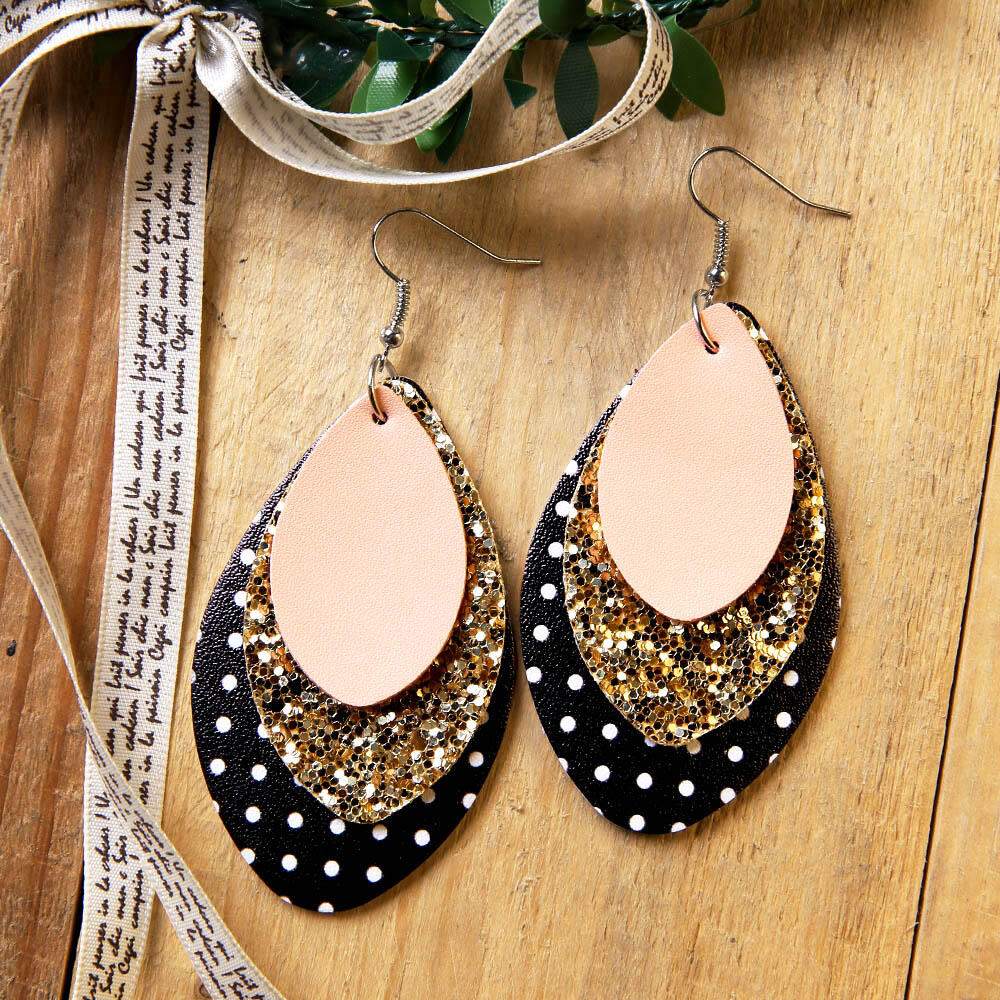 

Earrings Three-Layered Sequined Leather Earrings in Pink. Size