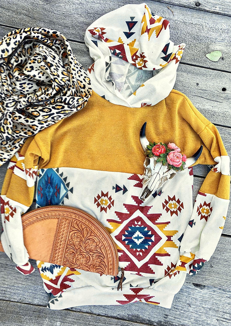 

Aztec Geometric Printed Hoodie - Yellow, 457993