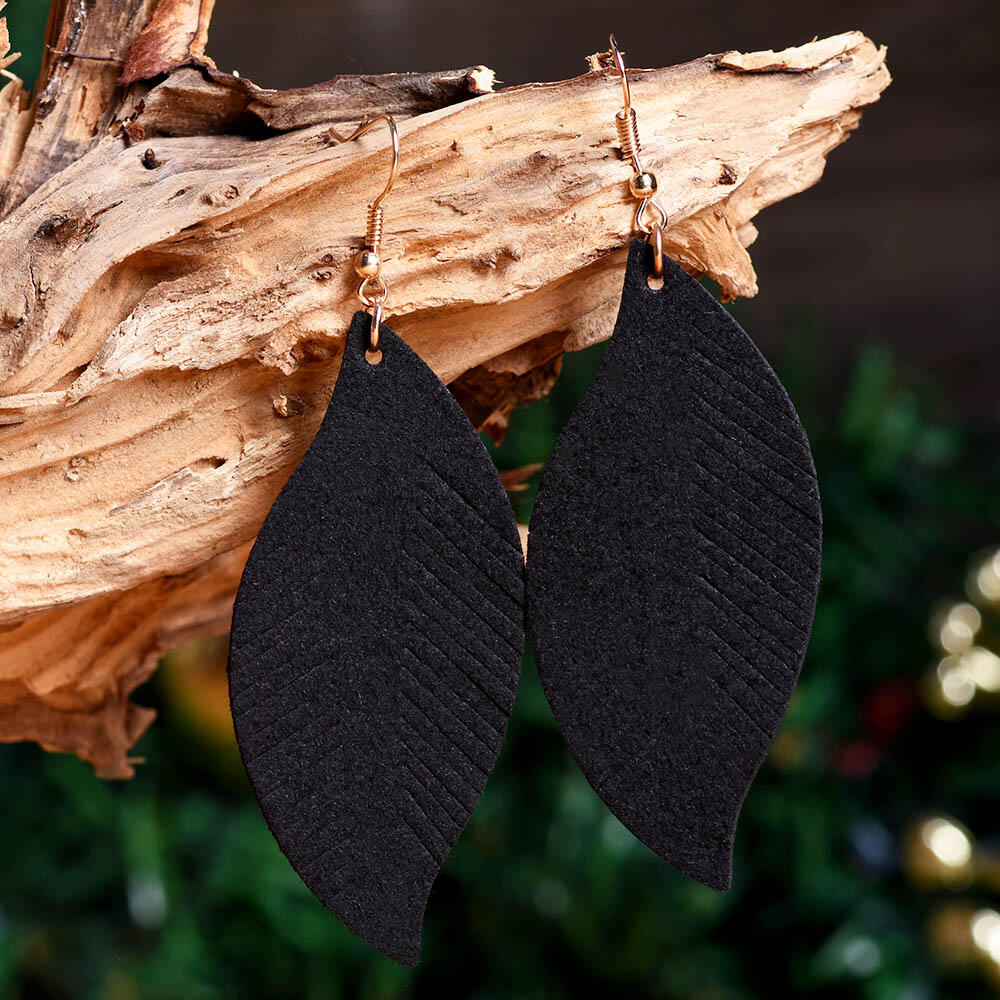 

Solid Feather Leather Earrings, Black;gold;silver, 458030
