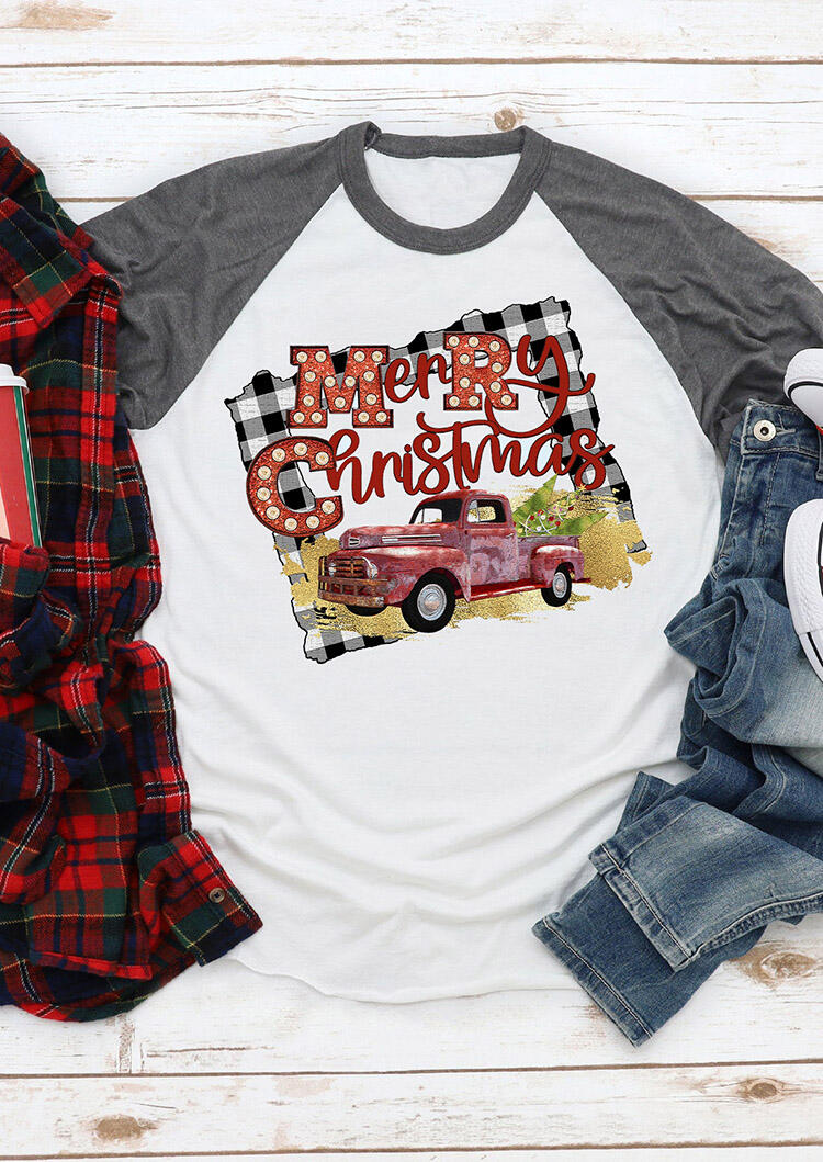 

Merry Christmas Car O-Neck T-Shirt Tee - White, 458138