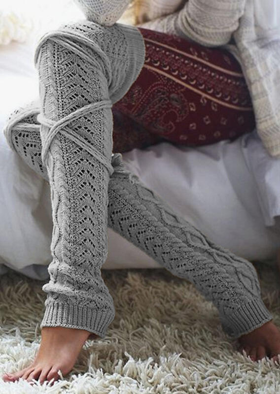 

Solid Bow Thigh-High Socks, Light grey, 457533