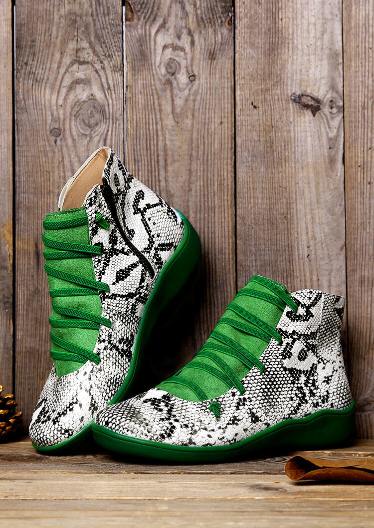 

Snake Skin Leopard Printed Criss-Cross Zipper Boots, Multi;leopard, 458038