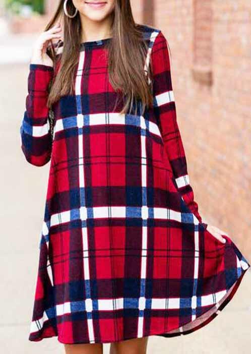 

Mini Dresses Plaid Long Sleeve Mini Dress - Red. Size: S