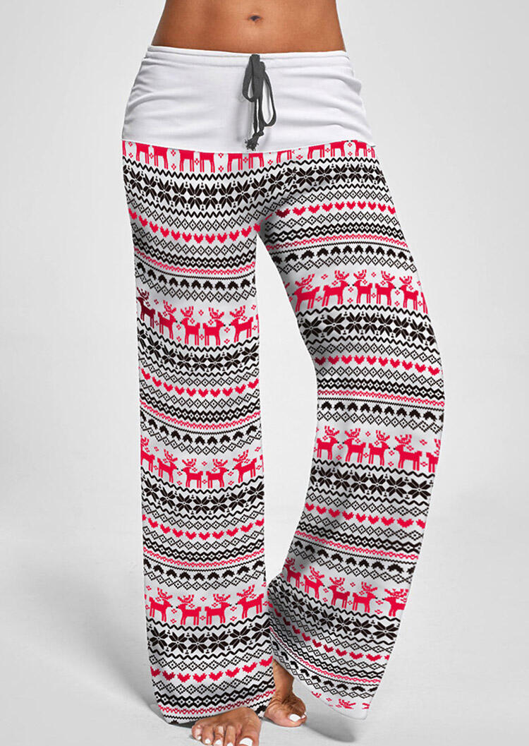

Pants Christmas Elk Snowflake Drawstring Pants - White. Size: ,M