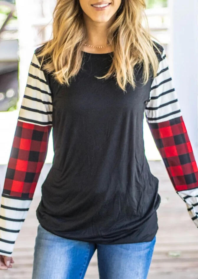 

Plaid Striped Splicing T-Shirt Tee without Necklace - Dark Grey, 458384
